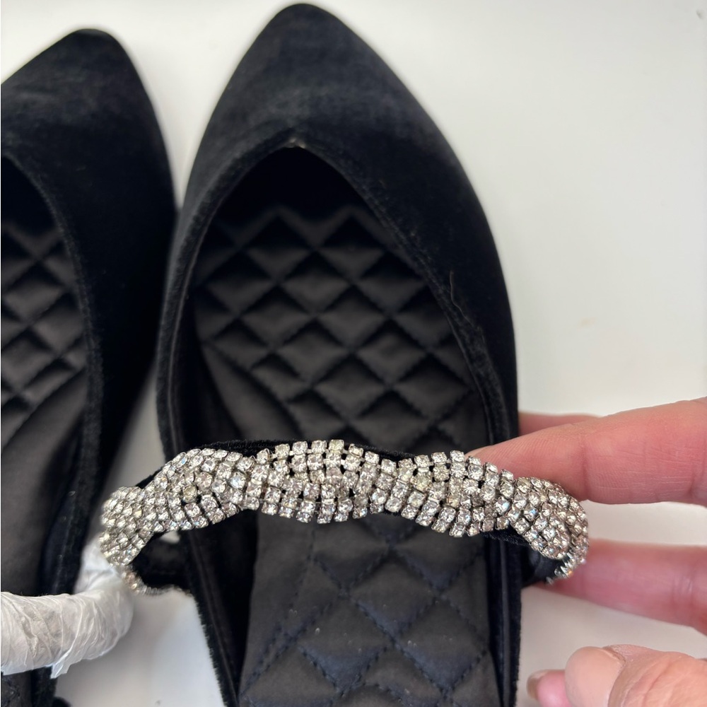Birdies Black Velvet Mules with Rhinestone Accent - Picture 7 of 11